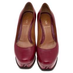 Pre Owned Fendi Red Leather Fendista Platform Pumps Size 37.5