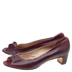 Fendi Two Tone Python Embossed Leather Peep Toe Block Heel Pumps Size 38