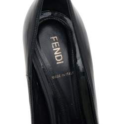 Fendi Black Patent Leather Zucchino Heel Peep Toe Platform Pumps Size 39