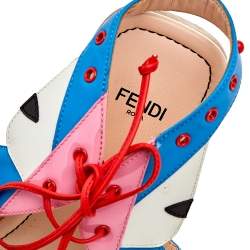 Fendi Multicolor Leather And Patent Leather Ankle Cuff Flat Sandals Size 37