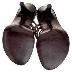 Fendi Dark Brown Leather Strappy Slide Sandals Size 39.5