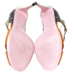 Pre Owned Fendi Multicolor Satin And Leather Criss Cross Ankle Strap Sandals Size 38