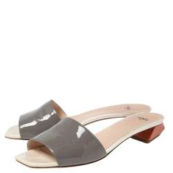 Pre Owned Fendi Grey Patent Leather Slide Sandals Size 40