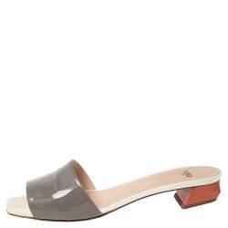 Pre Owned Fendi Grey Patent Leather Slide Sandals Size 40