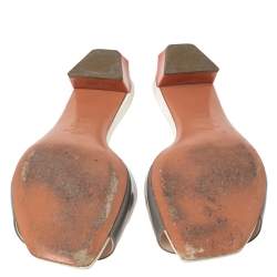 Pre Owned Fendi Grey Patent Leather Slide Sandals Size 40