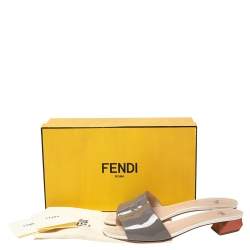 Pre Owned Fendi Grey Patent Leather Slide Sandals Size 40