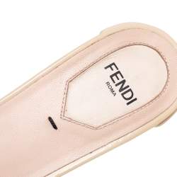 Fendi Beige Patent Leather Flowerland Embellished Block Heel Slides Size 38