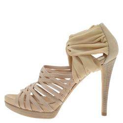 Pre Owned Fendi Beige Fabric and Suede Strappy Platform Sandals Size 37