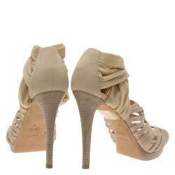 Pre Owned Fendi Beige Fabric and Suede Strappy Platform Sandals Size 37