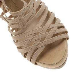 Pre Owned Fendi Beige Fabric and Suede Strappy Platform Sandals Size 37