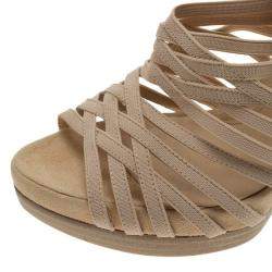 Pre Owned Fendi Beige Fabric and Suede Strappy Platform Sandals Size 37