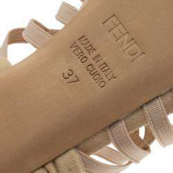 Pre Owned Fendi Beige Fabric and Suede Strappy Platform Sandals Size 37