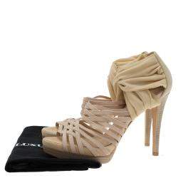 Pre Owned Fendi Beige Fabric and Suede Strappy Platform Sandals Size 37