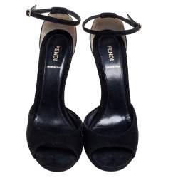 Pre Owned Fendi Black Suede Ankle Strap Sandals Size 40
