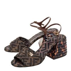 Fendi Tobacco Zucca Canvas FF Motif Promenade Ankle-Strap Sandals Size 38