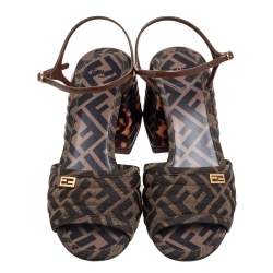 Fendi Tobacco Zucca Canvas FF Motif Promenade Ankle-Strap Sandals Size 38