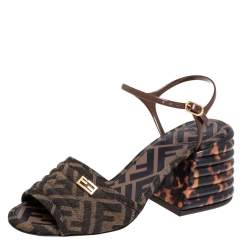 Fendi Tobacco Zucca Canvas FF Motif Promenade Ankle-Strap Sandals Size 38