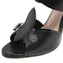 Pre Owned Fendi Black Leather Flowerland Embellished Sandals Size 38
