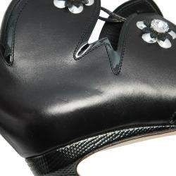 Pre Owned Fendi Black Leather Flowerland Embellished Sandals Size 38