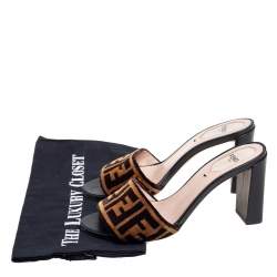 Pre Owned Fendi Brown/Black Velvet and Leather Open Toe Sandals Size 36.5