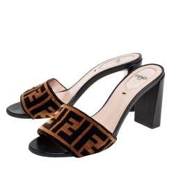 Pre Owned Fendi Brown/Black Velvet and Leather Open Toe Sandals Size 36.5