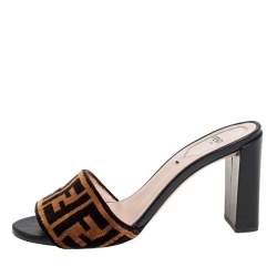 Pre Owned Fendi Brown/Black Velvet and Leather Open Toe Sandals Size 36.5