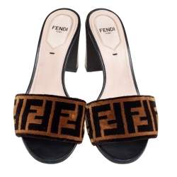 Pre Owned Fendi Brown/Black Velvet and Leather Open Toe Sandals Size 36.5