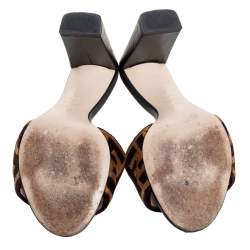Pre Owned Fendi Brown/Black Velvet and Leather Open Toe Sandals Size 36.5
