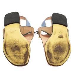 Pre Owned Fendi Multicolor Leather Monster Studded Flat Sandals Size 39.5