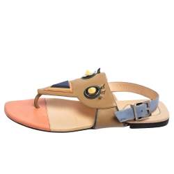 Pre Owned Fendi Multicolor Leather Monster Studded Flat Sandals Size 39.5