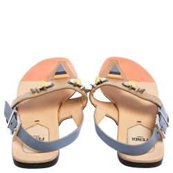 Pre Owned Fendi Multicolor Leather Monster Studded Flat Sandals Size 39.5