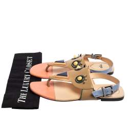 Pre Owned Fendi Multicolor Leather Monster Studded Flat Sandals Size 39.5