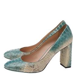 Pre Owned Fendi Blue Python Leather Block Heel Pumps Size 40