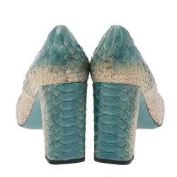 Pre Owned Fendi Blue Python Leather Block Heel Pumps Size 40