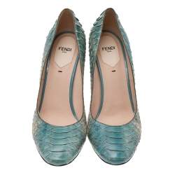 Pre Owned Fendi Blue Python Leather Block Heel Pumps Size 40