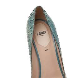 Pre Owned Fendi Blue Python Leather Block Heel Pumps Size 40