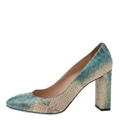 Pre Owned Fendi Blue Python Leather Block Heel Pumps Size 40