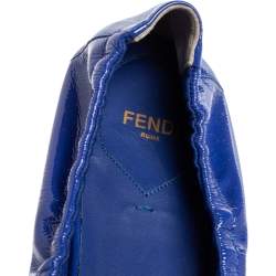 Pre Owned Fendi Royal Blue Patent Leather Bow Detail Scrunch Ballet Flats Size 41