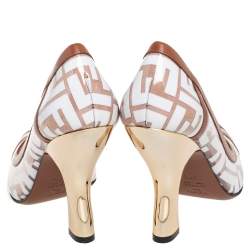 Pre Owned Fendi Brown/White Zucca PVC and Leather Trim Colibri Pumps Size 37.5