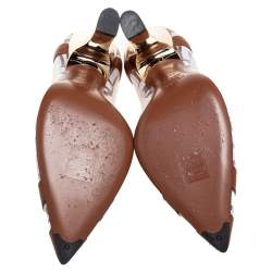 Pre Owned Fendi Brown/White Zucca PVC and Leather Trim Colibri Pumps Size 37.5