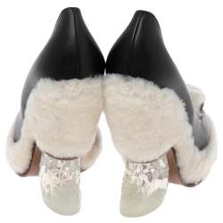 Pre Owned Fendi Black/Beige Leather And Shearling Wedge Pumps Size 40