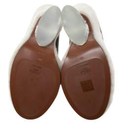 Pre Owned Fendi Black/Beige Leather And Shearling Wedge Pumps Size 40