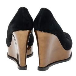 Pre Owned Fendi Black Suede Fendista Wedge Platform Pumps Size 37.5