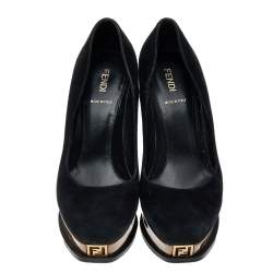 Pre Owned Fendi Black Suede Fendista Wedge Platform Pumps Size 37.5