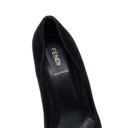 Pre Owned Fendi Black Suede Fendista Wedge Platform Pumps Size 37.5