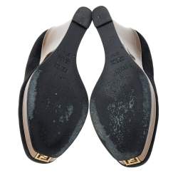 Pre Owned Fendi Black Suede Fendista Wedge Platform Pumps Size 37.5