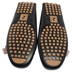  Fendi Black/Pink Leather And Fabric Bow Slip On Loafers Size 37