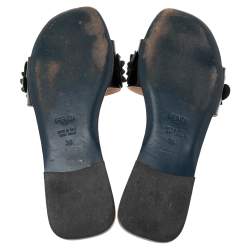 Pre Owned Fendi Black Patent Leather Flowerland Embellished Flat Slides Size 36