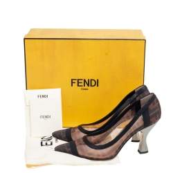 Pre Owned Fendi Brown/Black Zucca Mesh and Leather Colibri Pumps Size 39