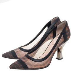 Pre Owned Fendi Brown/Black Zucca Mesh and Leather Colibri Pumps Size 39